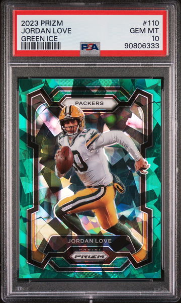 2023 PANINI JORDAN LOVE PRIZM GREEN ICE #110 PSA 10