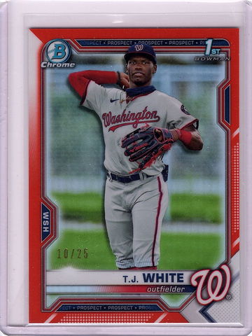 TJ White ORANGE REFRACTOR 2021 Bowman Draft 1st 10/25 #BDC157 Nationals 🔥