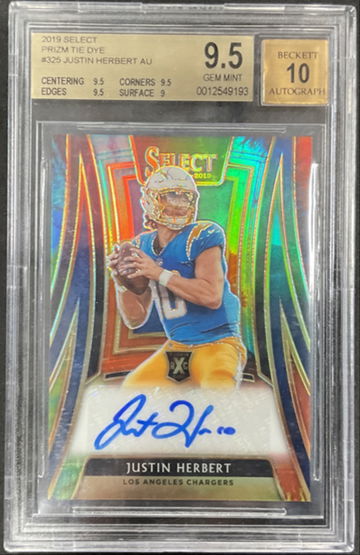 Justin Herbert 2019 Panini Select XRC Tie Dye Autograph Rookie 08/25 #325 BGS 9.5 Gem Mint 10 Auto