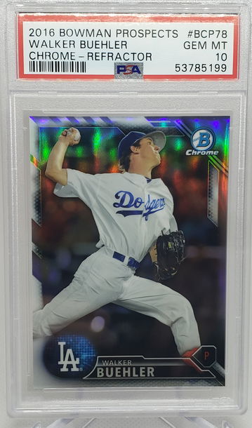 2016 Bowman Chrome Prospects #BCP78 Walker Buehler REFRACTOR #/499 PSA 10 LOW POP