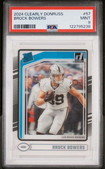 2024 Panini Clearly Donruss Rated Rookie Brock Bowers #57 RC PSA 9