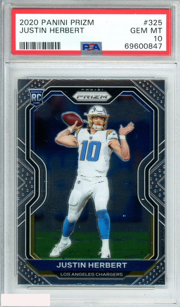 2020 PANINI PRIZM JUSTIN HERBERT #325 LOS ANGELES CHARGERS RC PSA 10 GEM MT