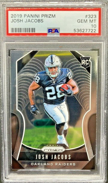 2019 Panini Prizm #323 Josh Jacobs RC * PSA 10 GEM MT * Raiders Pro-Bowl RB