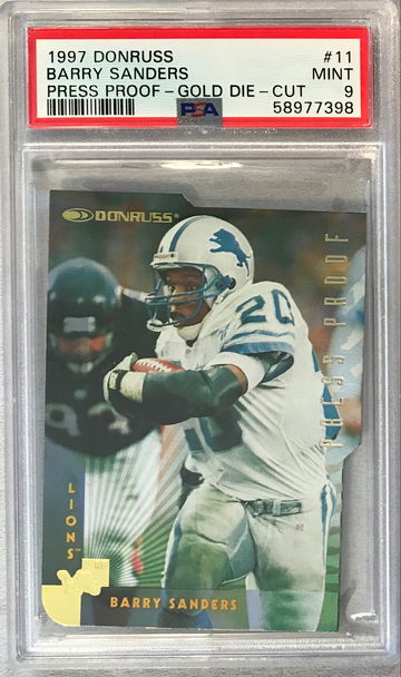Barry Sanders 1997 Donruss Gold Press Proof Die-Cut #11 - PSA 9 MINT (pop 2)