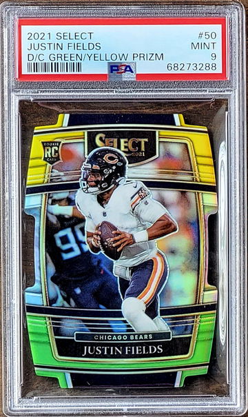 2021 Justin Fields Panini Select GREEN & YELLOW DIE-CUT PRIZM PSA 9 RC #50