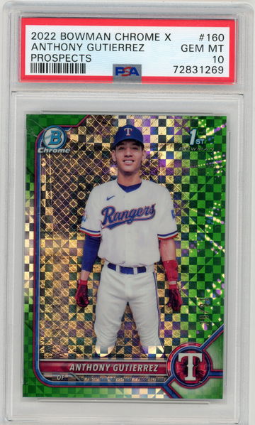 2022 Bowman Chrome X Anthony Gutierrez 1st Green Xfractor #'d 29/31 PSA 10 GEM MINT #160 Rangers
