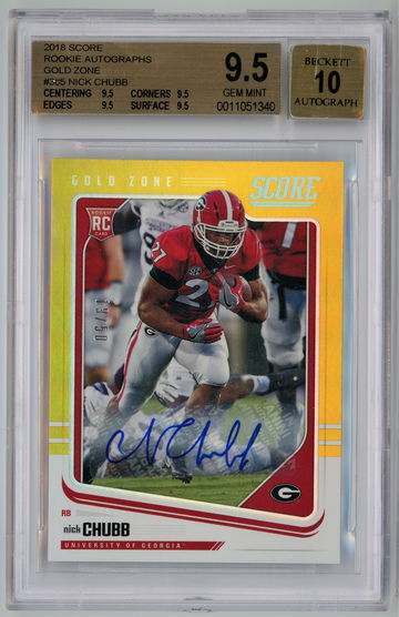 2018 Score Rookie Autographs Gold Zone /50 Nick Chubb BGS 9.5 w 10 Auto Pop 2!!!