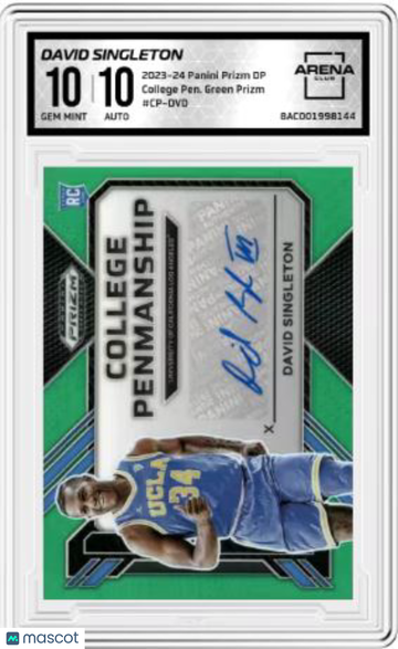 2024 2023-24 Panini Prizm DP David Singleton #CP-DVD College Penmanship Green Prizm Arena Club 10 Auto 10