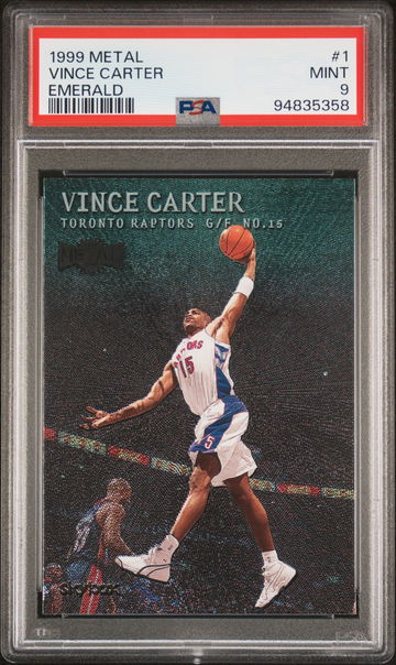 1999 VINCE CARTER METAL EMERALD #1 PSA 9 BK.A2.58