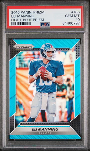 2016 Panini Prizm Light Blue Prizm Eli Manning #186 /199 PSA 10