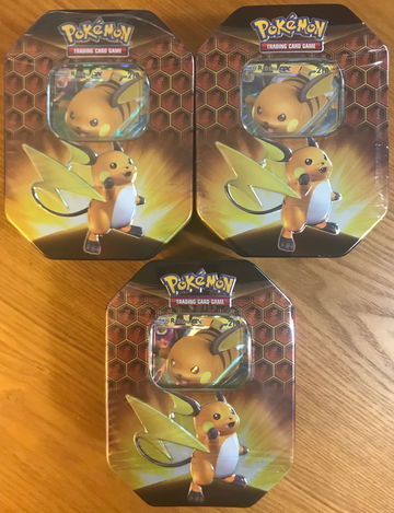 x3 Hidden Fates Raichu Tins Sealed