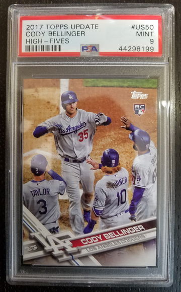PSA 9 - 2017 TOPPS UPDATE CODY BELLINGER RC #US50 SP HIGH-FIVE
