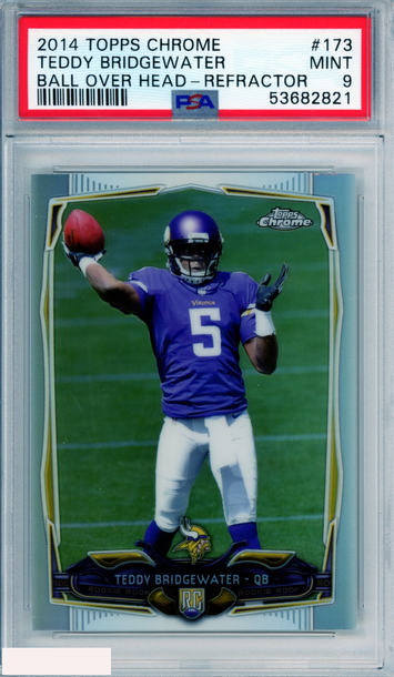 2014 TOPPS CHROME TEDDY BRIDGEWATER #173 BALL OVER HEAD-REFRACTOR RC PSA 9 MINT