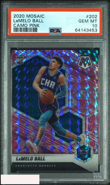 2020 PANINI MOSAIC LAMELO BALL #202 CAMO PINK ROOKIE RC HORNETS PSA 10 GEM MT