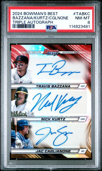 2024 Best Triple Autographs Travis Bazzana/Jac Caglianone/Nick Kurtz #TABKC PSA 8