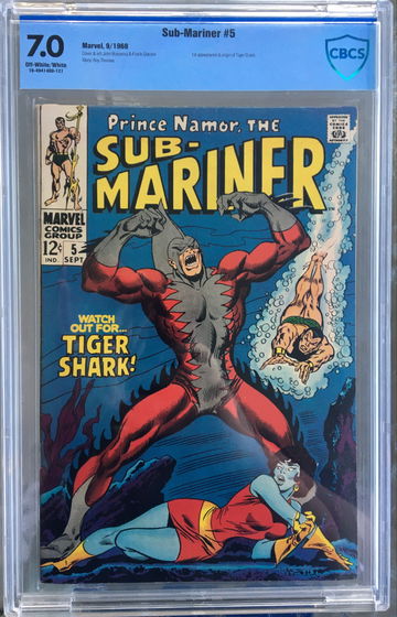 Sub-Mariner #5 (1968) CBCS 7.0 -- O/w to white; 1st & origin Tiger Shark