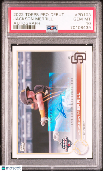 2022 Topps Pro Debut Jackson Merrill Auto Prospect RC Rookie Padres PD103 PSA 10