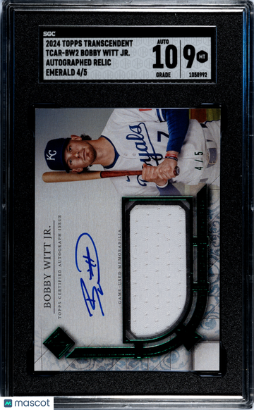 2024 Topps Transcendent Bobby Witt JR. #TCAR-BW2 Autograph Relic Emerald SGC 9 Auto 10