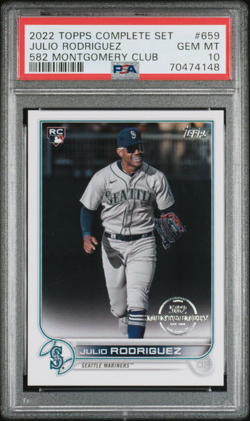 2022 TOPPS COMPLETE SET JULIO RODRIGUEZ 582 MONTGOMERY CLUB PSA 10