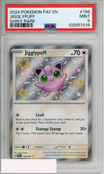 2024 POKEMON PAF EN-PALDEAN FATES JIGGLYPUFF #198 SHINY RARE PSA 9