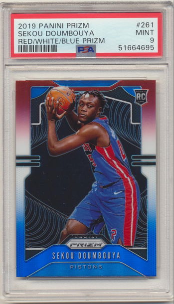 PSA 9 MINT SEKOU DOUMBOUYA 2019 PANINI PRIZM RWB RED WHITE BLUE ROOKIE CARD #261
