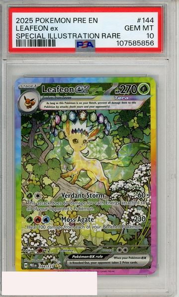 2025 POKEMON PRE EN-PRISMATIC EVOLUTIONS LEAFEON EX #144 SIR PSA 10 GEM MT