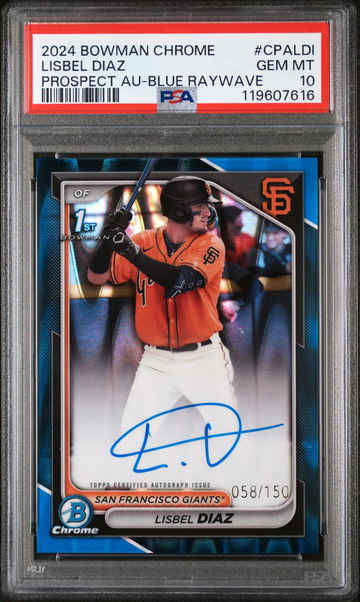 2024 Topps Bowman Chrome Blue RayWave Lisbel Diaz #CPA-LDI Auto /150 PSA 10
