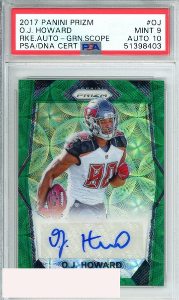2017 PANINI PRIZM O J HOWARD #OJ GREEN SCOPE SP ROOKIE AUTO PSA 9 AUTO 10