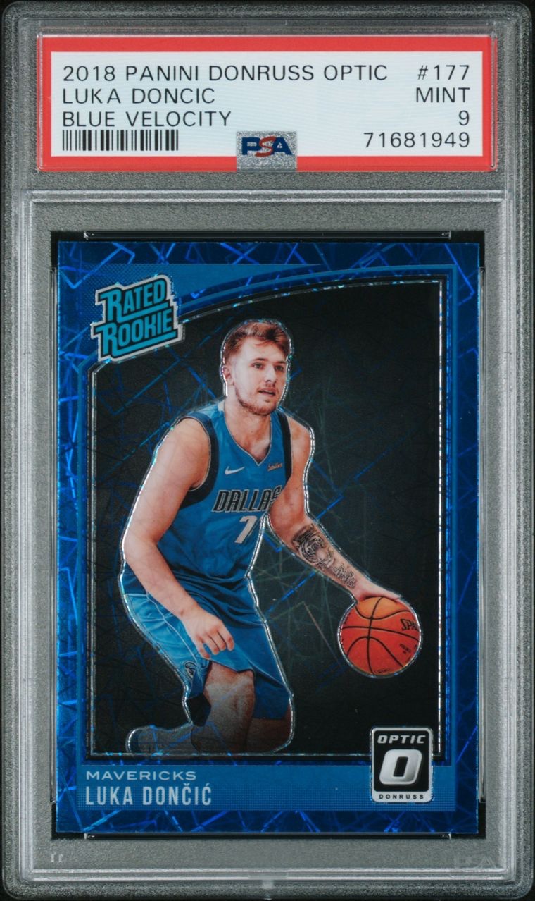 Luka Doncic Rated Rookie Donruss Optic Blue Velocity Prizm PSA 9