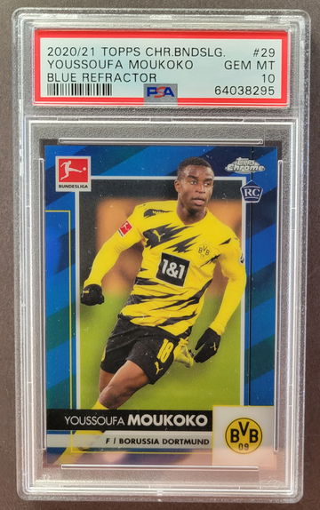 2020 Topps Chrome Bundesliga Youssoufa Moukoko Blue Refractor 7/150 PSA 10 #29 Gem Mint