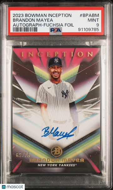 2023 Bowman Inception Autographs Brandon Mayea #BPABM Fuchsia Foil /75 PSA 9