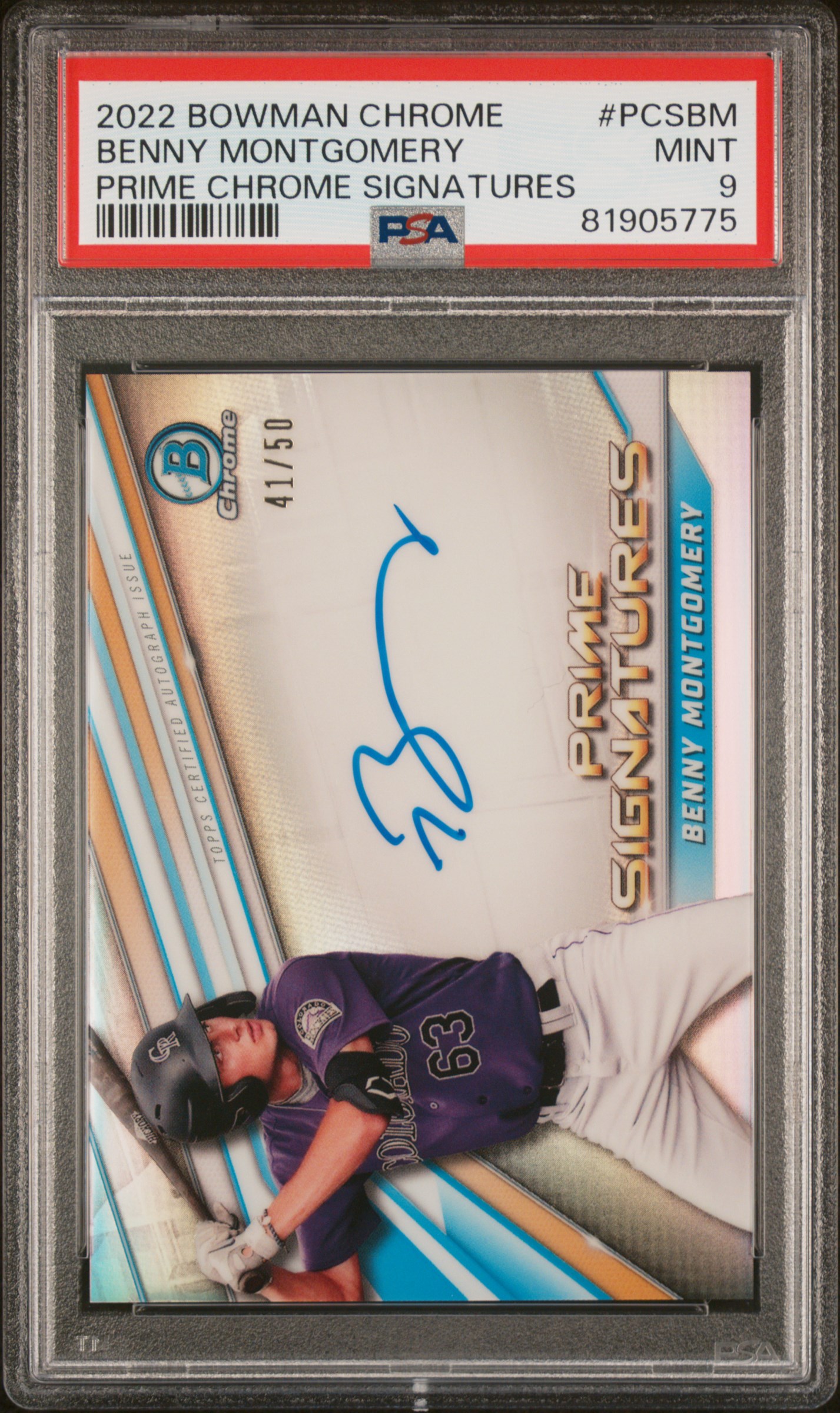 2022 Bowman Chrome Prime Chrome Signatures Benny Montgomery /50 PSA 9