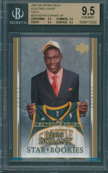 2007 UPPER DECK ELECTRIC COURT GOLD KEVIN DURANT ROOKIE RC #234 BGS 9.5 (True Gem) (Pop: 13, highest graded copy)