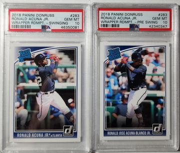 2018 Ronald Acuna Jr Donruss Wrapper Redemption Variation + Base Rookie PSA 10