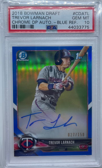 2018 Bowman Draft Chrome AUTO Trevor Larnach PSA 10 1st Blue Refractor /150
