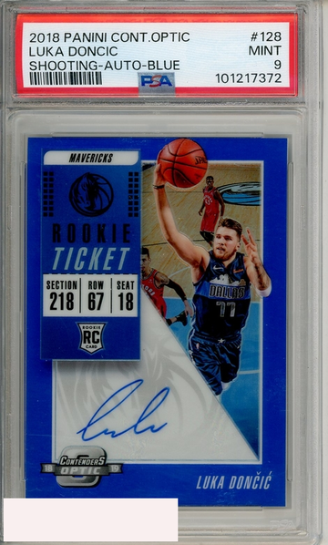 2018 PANINI CONTENDERS OPTIC LUKA DONCIC #128 AUTO BLUE PSA 9 ROOKIE