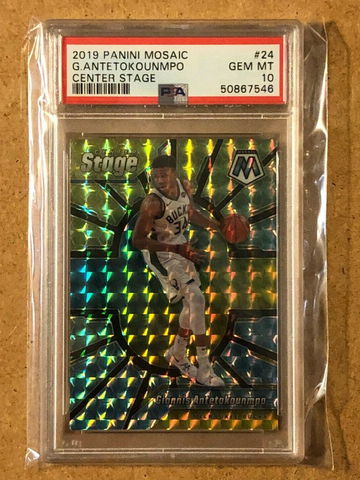 2019-20 Panini Mosaic Giannis Antetokounmpo #24 Center Stage Prizm PSA 10