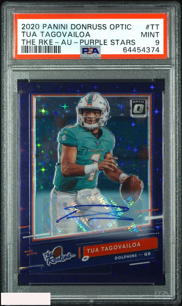 2020 DONRUSS OPTIC THE ROOKIES AUTO TUA TAGOVAILOA PURPLE STARS 23 OF 25 PSA 9