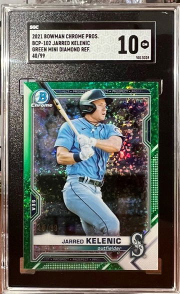 2021 Bowman Chrome Prospects BCP-102 Jarred Kelenic Green Mini Diamond Ref. /99 SGC 10