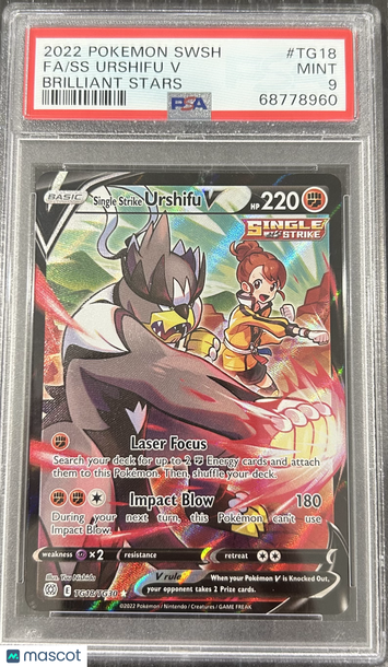 2022 Pokemon Sword & Shield Brilliant Stars SS Urshifu V Fa Brilliant Stars PSA 9 #TG18