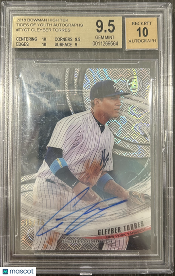 2018 Bowman High Tek Tides of Youth Autographs Gleyber Torres #TYGT BGS 9.5 Auto 10