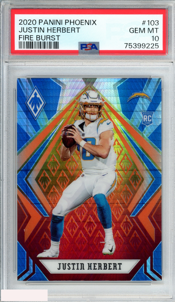 2020 PANINI PHOENIX JUSTIN HERBERT #103 FIRE BURST ROOKIE RC PSA 10 GEM MT