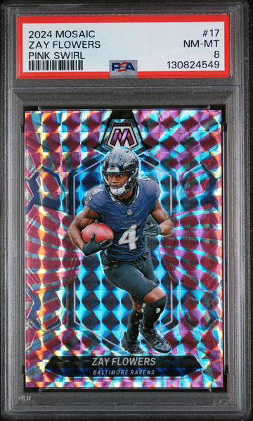 2024 Panini Mosaic Pink Swirl Zay Flowers #17 /13 PSA 8