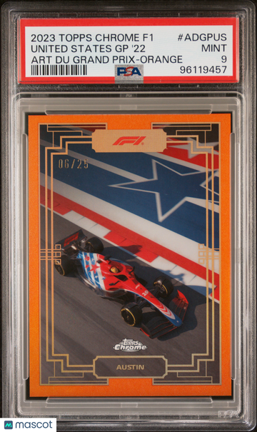 2023 Topps Chrome Formula 1 Art Du Grand Prix United States GP '22 Org Ref /25 PSA 9