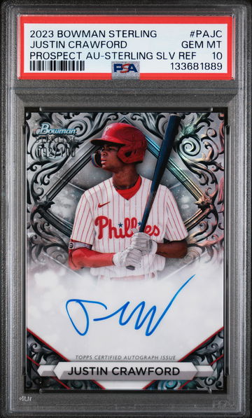 2023 Bowman Sterling Prospect Autographs Sterling Silver Justin Crawford #PAJC /99 PSA 10