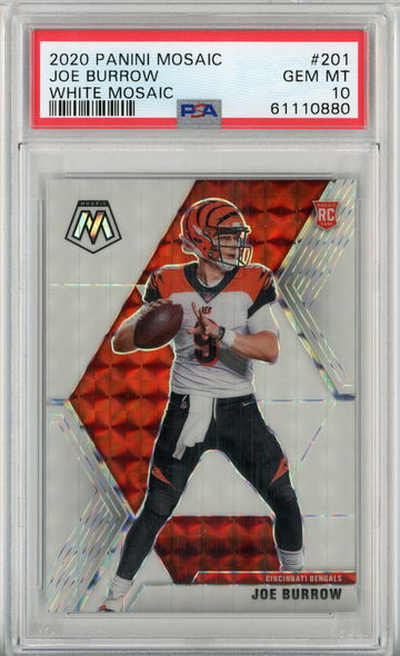JOE BURROW PSA 10 2020 PANINI MOSAIC FOOTBALL #201 WHITE MOSIAC 14/25 - POP 6