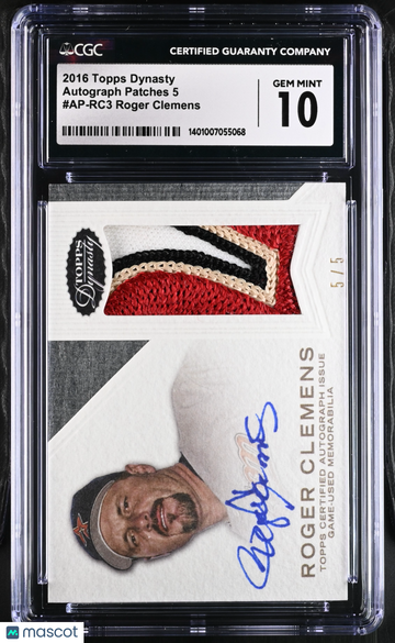 Roger Clemens Dynasty #AP-RC3 Autograph Patches 5 CGC 10 Topps