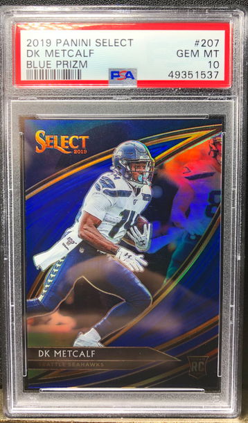 DK METCALF ROOKIE RC 2019 PANINI SELECT BLUE PRIZM FIELD LEVEL #/75 PSA 10 GEM
