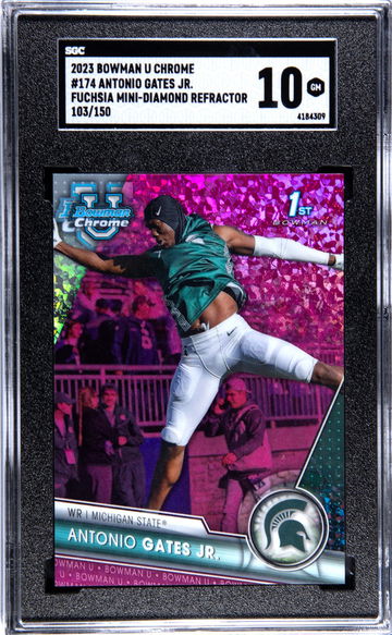 2023 Bowman University Chrome #174 Antonio Gates Jr. Fuchsia Mini-Dia., Ref. 103/150 SGC 10