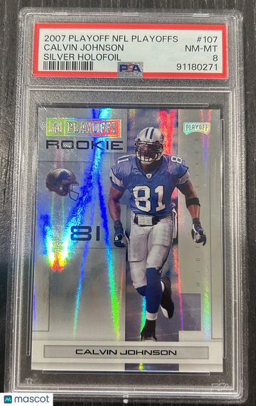 2007 Playoff NFL Playoffs Calvin Johnson #107 Silver Holofoil PSA 8
